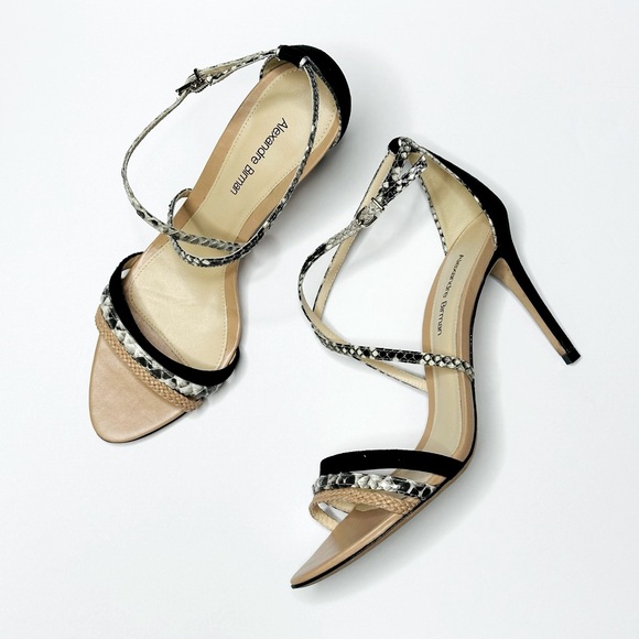Alexandre Birman Snakeskin Black Suede Braided Strappy Sandals Heel Stilettos 38 - Picture 2 of 14
